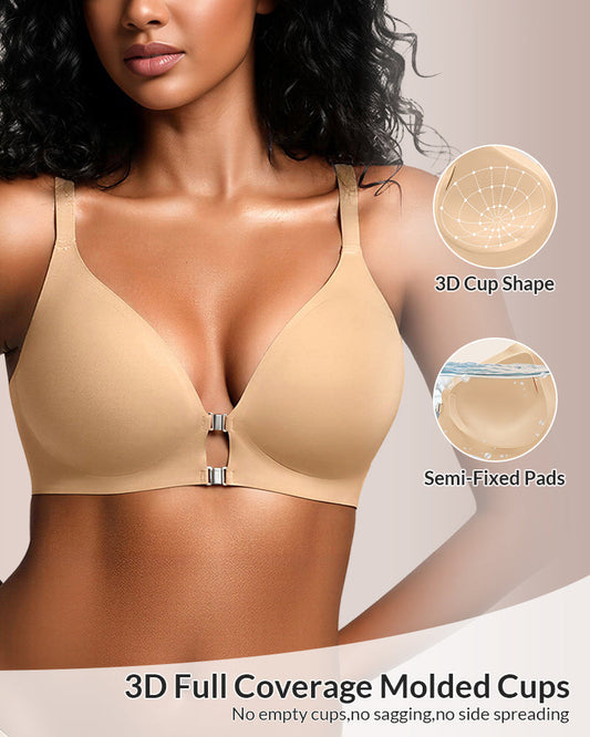 WILLLUXE® Seamless Front-Closure Wire-Free Racerback Bra