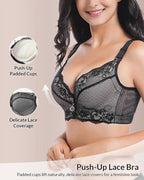 Willluxe® Full Coverage Floral Lace Push-Up Shaping Bra