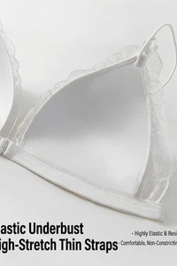 Willluxe® French Front Closure Lace Back Triangle Bra Thin Straps Lightweight Elegant Lingerie
