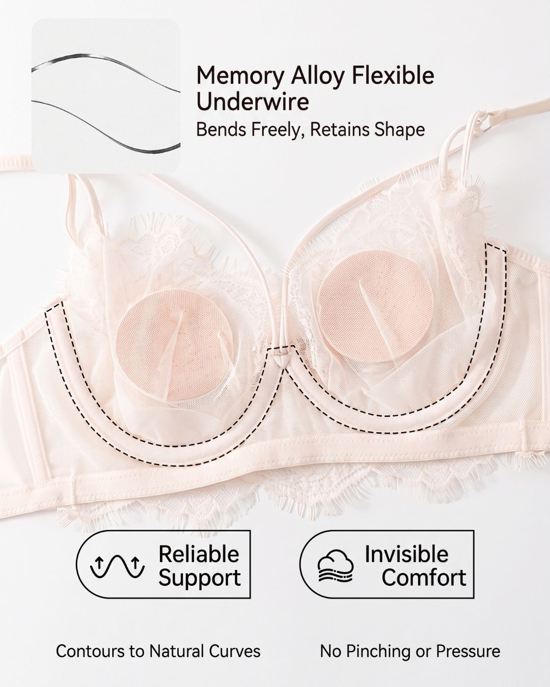 Willluxe® French Eyelash Lace Wireless Push-Up Bra
