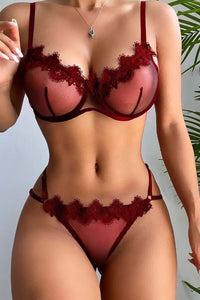 Willluxe® Sheer & Lace Lingerie Bra Set