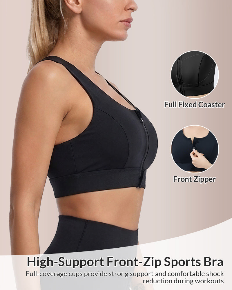 Willluxe® Front-Zip High-Impact Sports Bra Plus Size