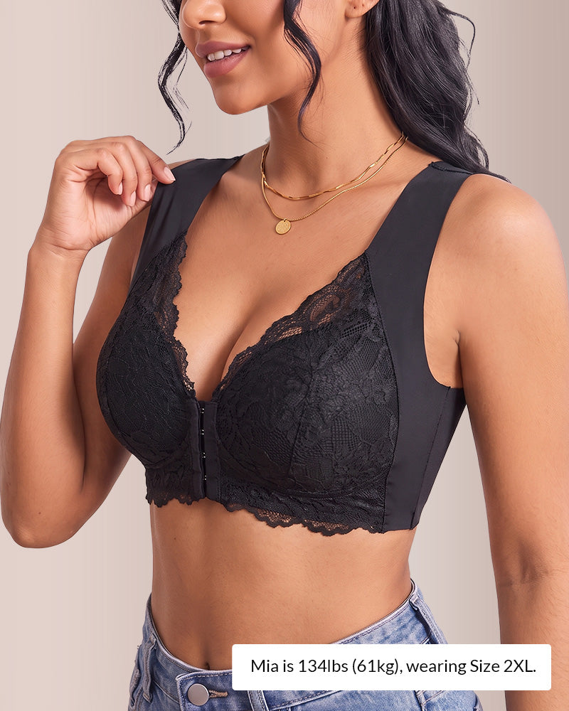 Willluxe® Plus Size Front Closure Lace Push-Up Bra