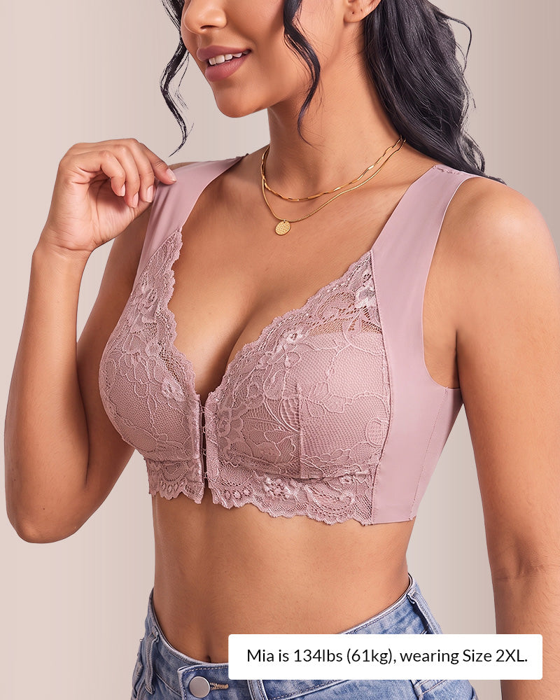 Willluxe® Plus Size Front Closure Lace Push-Up Bra