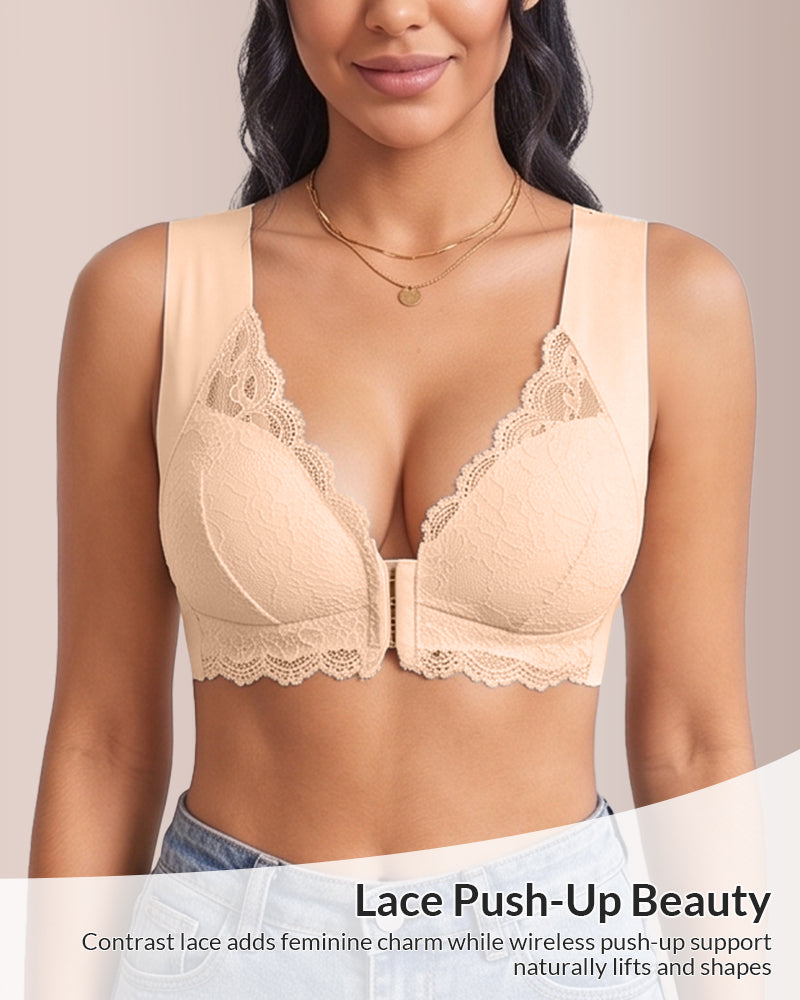 Willluxe® Plus Size Front Closure Lace Push-Up Bra