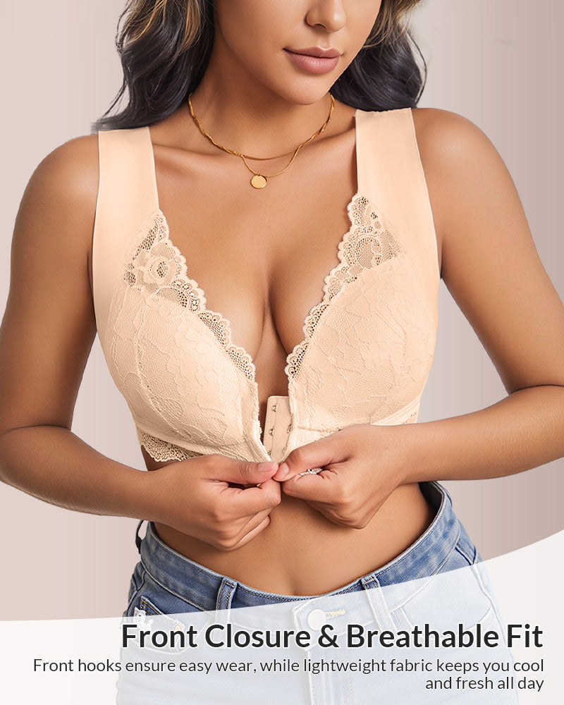 Willluxe® Plus Size Front Closure Lace Push-Up Bra