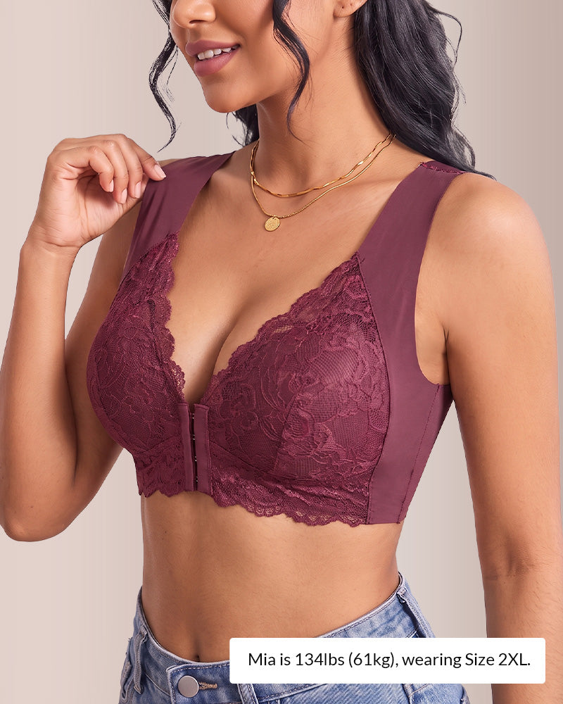 Willluxe® Plus Size Front Closure Lace Push-Up Bra