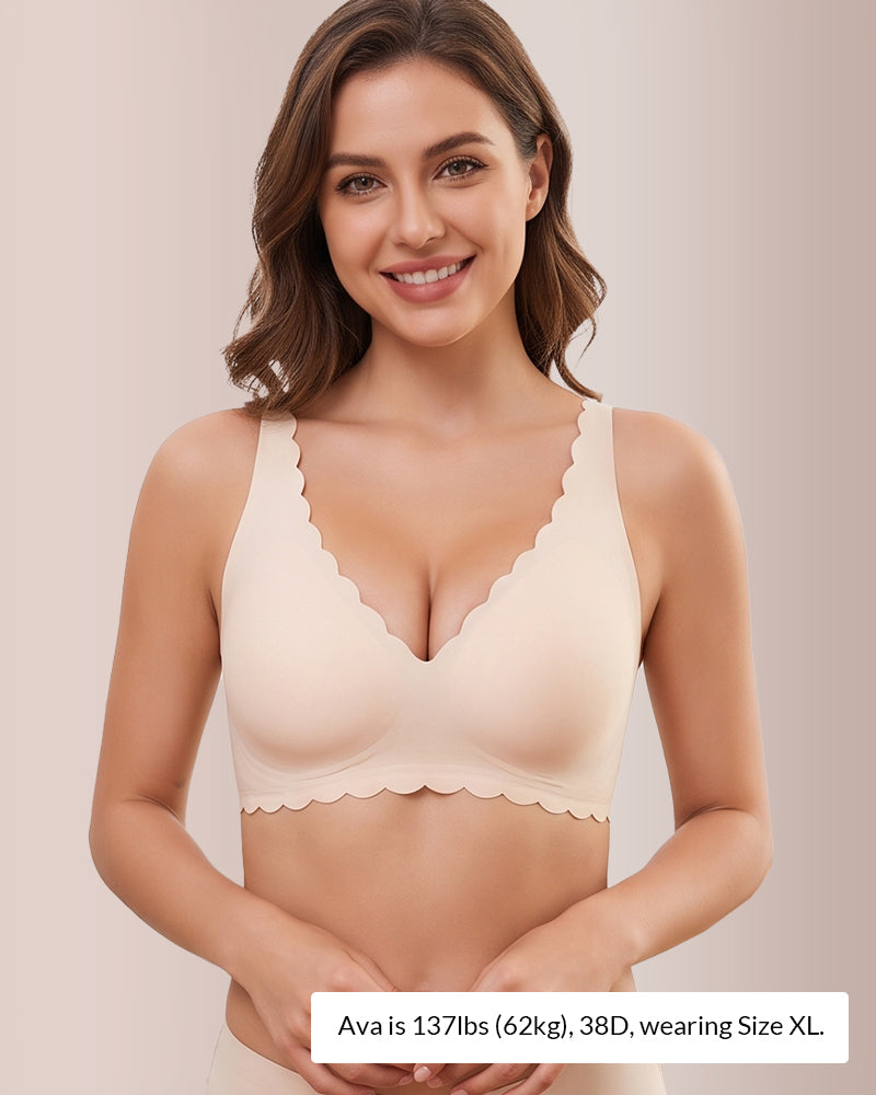 Willluxe® Seamless Scalloped V-Neck Comfort Bra