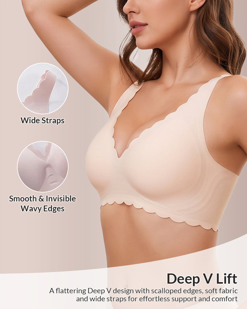 Willluxe® Seamless Scalloped V-Neck Comfort Bra