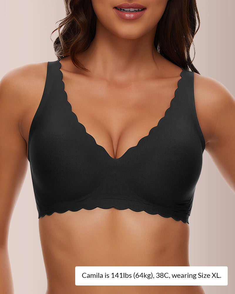 Willluxe® Seamless Scalloped V-Neck Comfort Bra