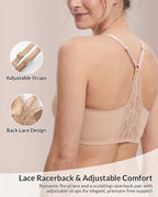 Willluxe® Wirefree Lace Racerback Push-Up Bra