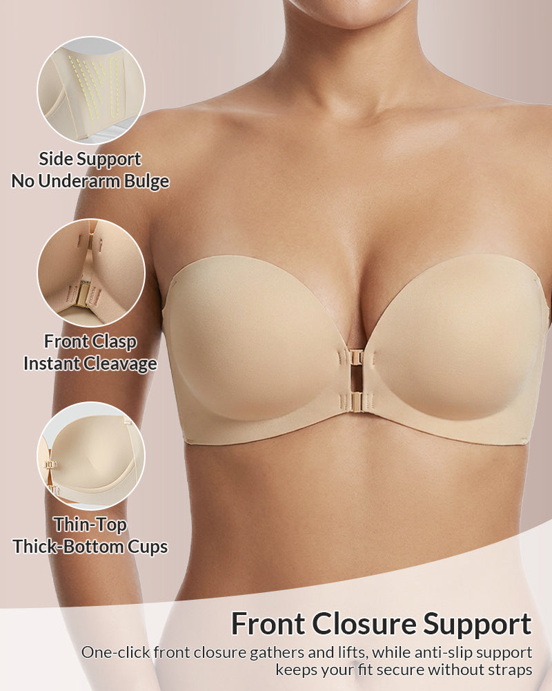 Willluxe® Multi-Way Front Closure Strapless Push-Up Bra