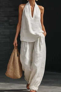 Willluxe® Halter V-Neck Top & Wide-Leg Trousers Set