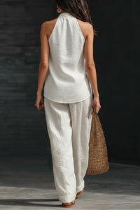 Willluxe® Halter V-Neck Top & Wide-Leg Trousers Set