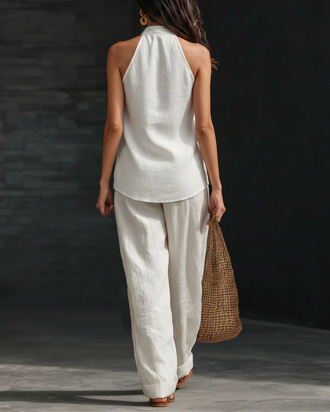 Willluxe® Halter V-Neck Top & Wide-Leg Trousers Set