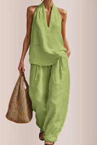 Willluxe® Halter V-Neck Top & Wide-Leg Trousers Set