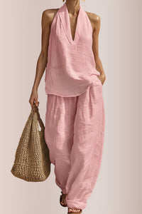 Willluxe® Halter V-Neck Top & Wide-Leg Trousers Set