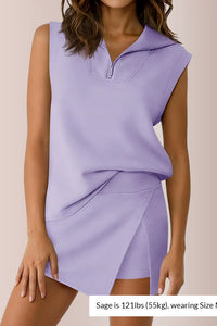Willluxe® Sporty Chic Half-Zip Sleeveless Polo Skort Set