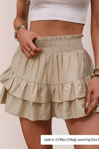 Willluxe® Boho Smocked High-Waist Tiered Ruffle Shorts Skort
