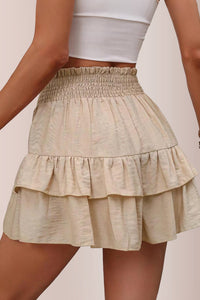 Willluxe® Boho Smocked High-Waist Tiered Ruffle Shorts Skort