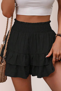 Willluxe® Boho Smocked High-Waist Tiered Ruffle Shorts Skort