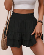 Willluxe® Boho Smocked High-Waist Tiered Ruffle Shorts Skort