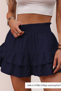 Willluxe® Boho Smocked High-Waist Tiered Ruffle Shorts Skort