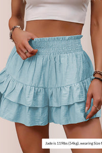 Willluxe® Boho Smocked High-Waist Tiered Ruffle Shorts Skort
