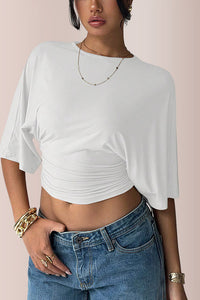 Willluxe® Women's Ruched Waist Crop Top Casual Short Sleeve Tee