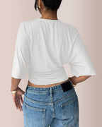 Willluxe® Women's Ruched Waist Crop Top Casual Short Sleeve Tee