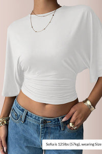 Willluxe® Women's Ruched Waist Crop Top Casual Short Sleeve Tee