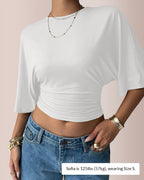 Willluxe® Women's Ruched Waist Crop Top Casual Short Sleeve Tee