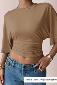 Willluxe® Women's Ruched Waist Crop Top Casual Short Sleeve Tee