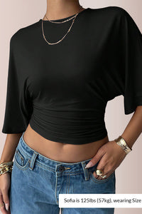 Willluxe® Women's Ruched Waist Crop Top Casual Short Sleeve Tee
