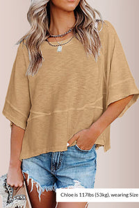 Willluxe® Loose Crew Neck Half Flare Sleeve Spliced T-Shirt