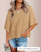 Willluxe® Loose Crew Neck Half Flare Sleeve Spliced T-Shirt