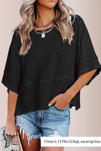Willluxe® Loose Crew Neck Half Flare Sleeve Spliced T-Shirt