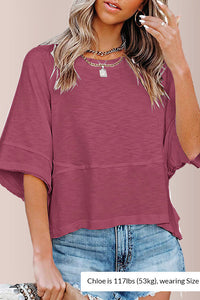 Willluxe® Loose Crew Neck Half Flare Sleeve Spliced T-Shirt
