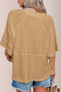 Willluxe® Loose Crew Neck Half Flare Sleeve Spliced T-Shirt