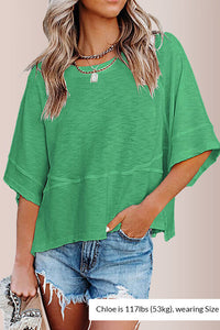 Willluxe® Loose Crew Neck Half Flare Sleeve Spliced T-Shirt