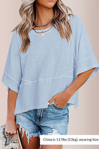 Willluxe® Loose Crew Neck Half Flare Sleeve Spliced T-Shirt