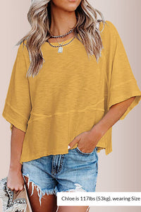 Willluxe® Loose Crew Neck Half Flare Sleeve Spliced T-Shirt