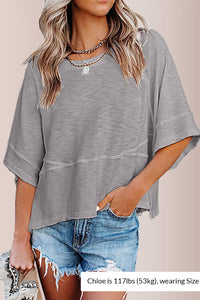 Willluxe® Loose Crew Neck Half Flare Sleeve Spliced T-Shirt