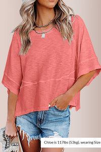 Willluxe® Loose Crew Neck Half Flare Sleeve Spliced T-Shirt