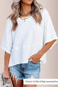 Willluxe® Loose Crew Neck Half Flare Sleeve Spliced T-Shirt