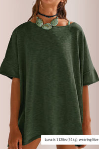 Willluxe® Oversized Drapey Crewneck Tunic T-Shirt with Side Slits