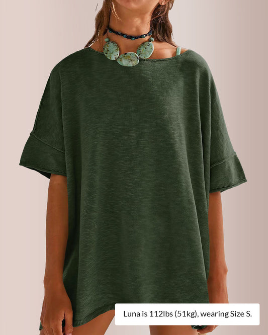 WILLLUXE® Oversized Drapey Crewneck Tunic T-Shirt with Side Slits