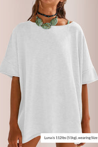 Willluxe® Oversized Drapey Crewneck Tunic T-Shirt with Side Slits
