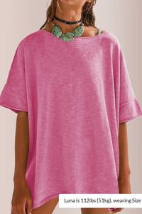 Willluxe® Oversized Drapey Crewneck Tunic T-Shirt with Side Slits
