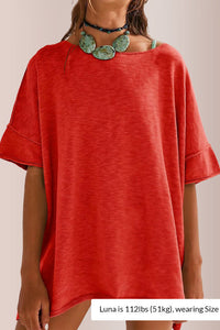 Willluxe® Oversized Drapey Crewneck Tunic T-Shirt with Side Slits